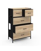 Commode Iris 5 tiroirs bois/noir - 60x30x90 cm
