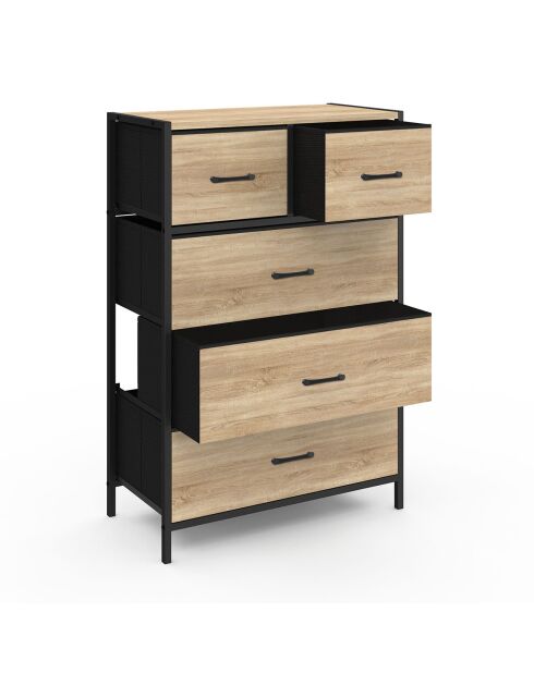 Commode Iris 5 tiroirs bois/noir - 60x30x90 cm