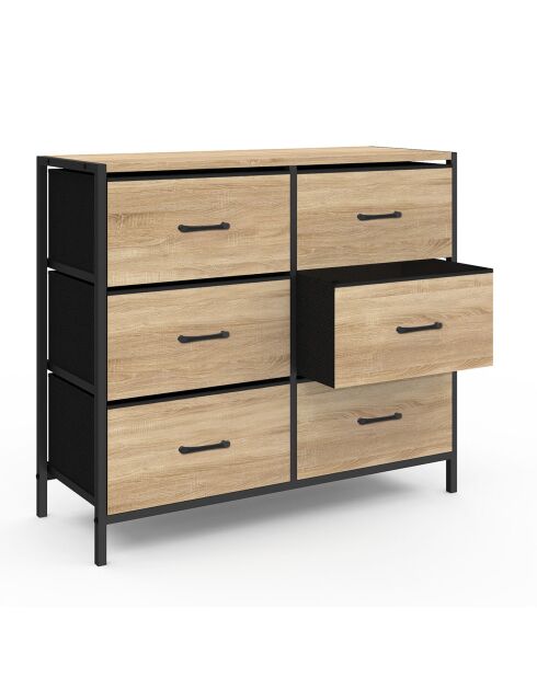 Commode Iris 6 tiroirs bois/noir - 80x30x70 cm