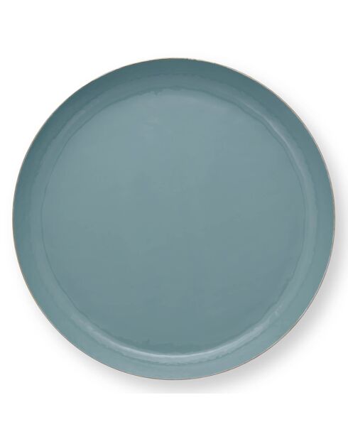 Blau emailliertes rundes Tablett - D.40 cm