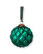 Boule de Nöel en verre avec ruban verte - D.12.5cm