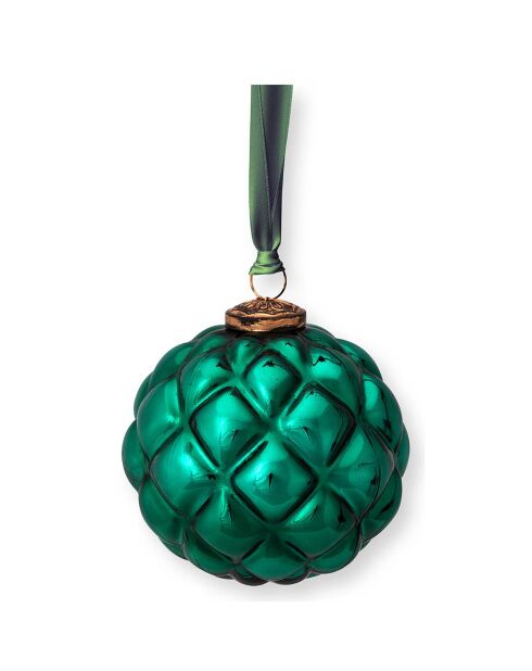 Boule de Nöel en verre avec ruban verte - D.12.5cm
