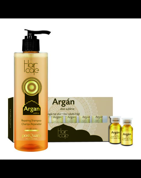 Pack entretien et traitement à l'huile d'argan : huile + shampoing - 225 ml + 6 x 3 ml