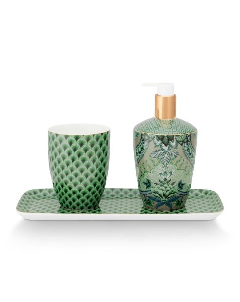 3 Accessoires de salle de bain en Porcelaine Kyoto Festival verts