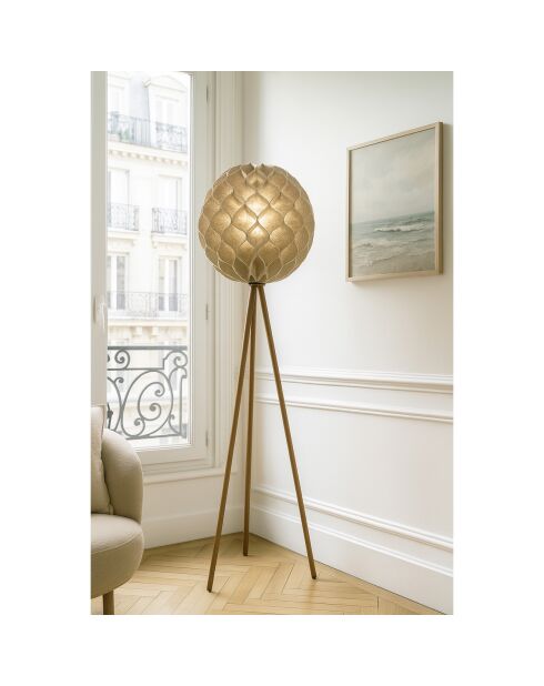 Lampadaire abat-jour kaki - D.45xH.163 cm