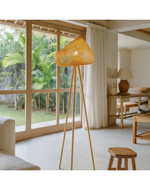 Lampadaire en bambou naturel - D.60xH.165 cm