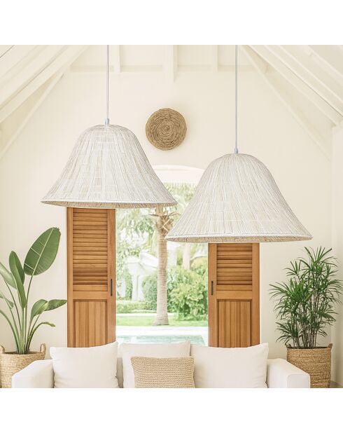 Suspension en feuilles de palmier maa beige/blanc - 43x28 cm