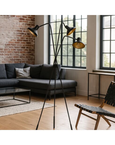 Lampadaire trépied Snake noir/doré - 41x41x158 cm
