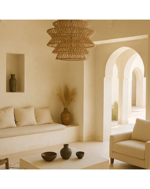 Cache ampoule en bambou tressée à la main ganon naturel - 51x51x46 cm