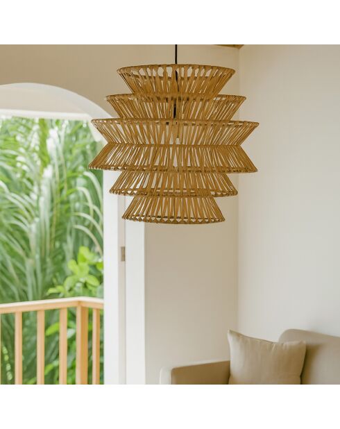 Cache ampoule en bambou tressée à la main ganon naturel - 51x51x46 cm