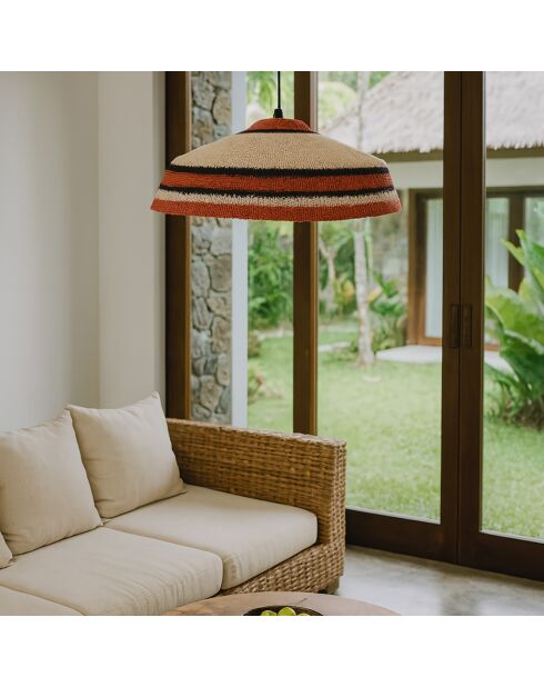 Suspension en Jonc de Mer Naturel Trinidad naturel/rouge -  45x13 cm