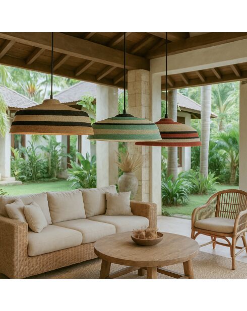 Suspension en Jonc de Mer Naturel Trinidad naturel/rouge -  45x13 cm