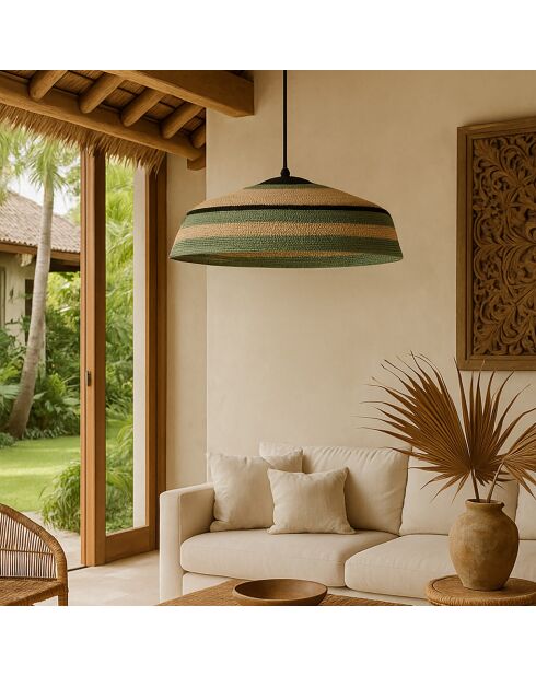 Suspension en Jonc de Mer fait main Trinidad naturel/vert -  45x13 cm