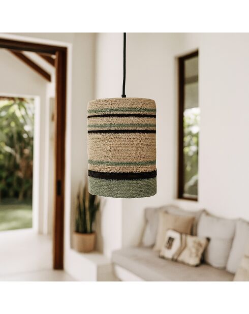 Suspension en Jonc de Mer Barbade naturel/vert - 19x28 cm