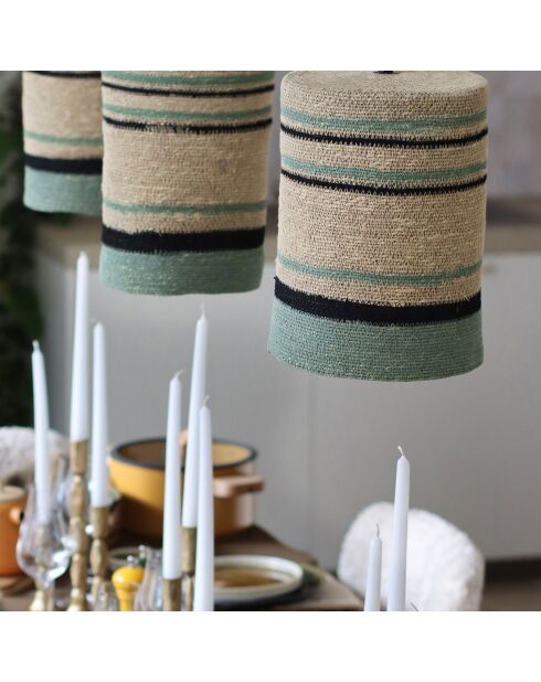 Suspension en Jonc de Mer Barbade naturel/vert - 19x28 cm