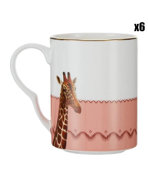 6 Mugs en Porcelaine Girafe roses - 280 ml