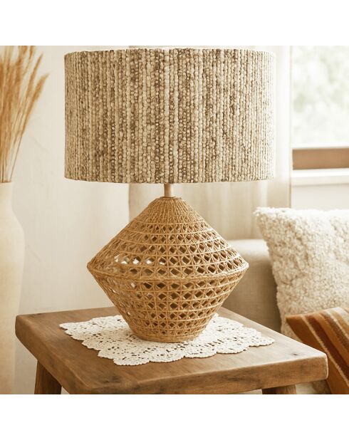 Lampe à poser en Rotin & Tweed fait main Lina naturelle - 36x36x48.5 cm