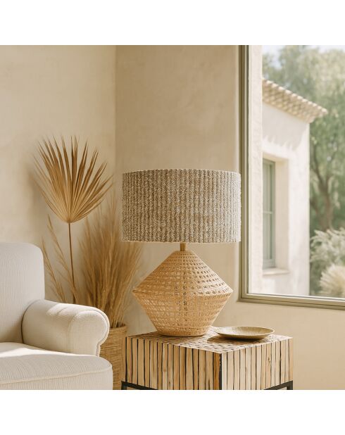 Lampe à poser en Rotin & Tweed fait main Lina naturelle - 36x36x48.5 cm