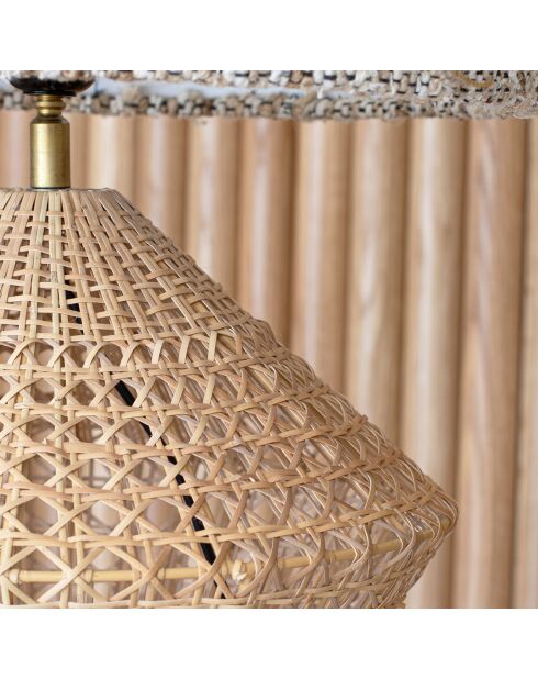 Lampe à poser en Rotin & Tweed fait main Lina naturelle - 36x36x48.5 cm