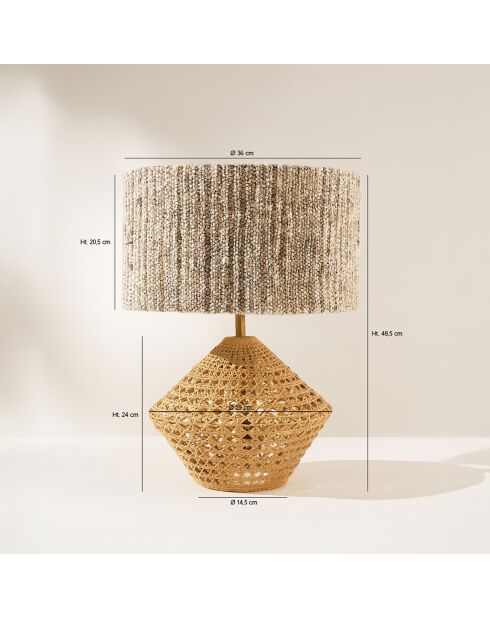 Lampe à poser en Rotin & Tweed fait main Lina naturelle - 36x36x48.5 cm