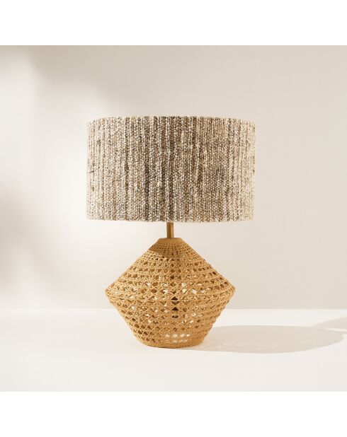 Lampe à poser en Rotin & Tweed fait main Lina naturelle - 36x36x48.5 cm