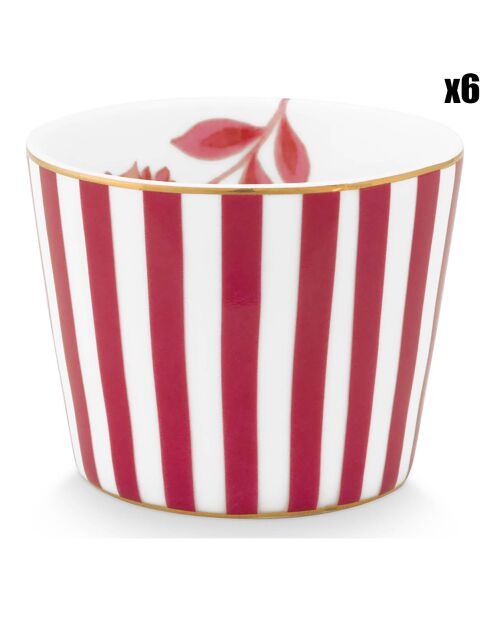 6 Coquetiers en Porcelaine Royal Stripes roses - D.4 cm
