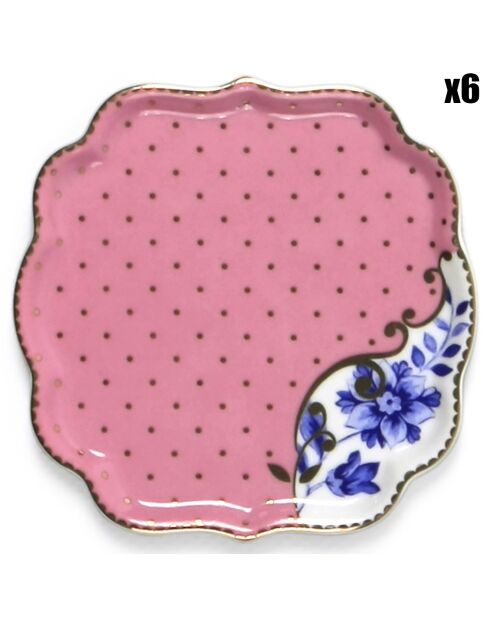6 koningsroze porseleinen zakjeshouders - 10x10cm