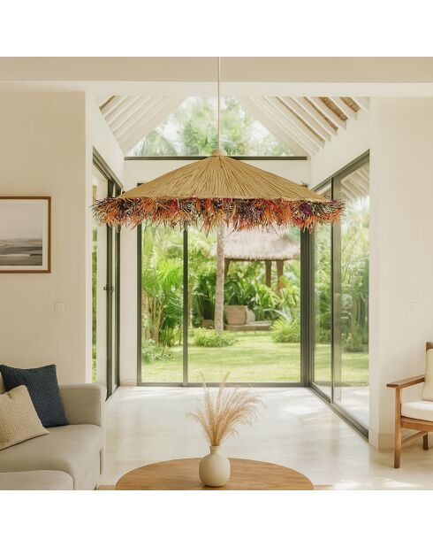 Suspension en Raphia avec franges Belaga naturelle - D.70x12 cm