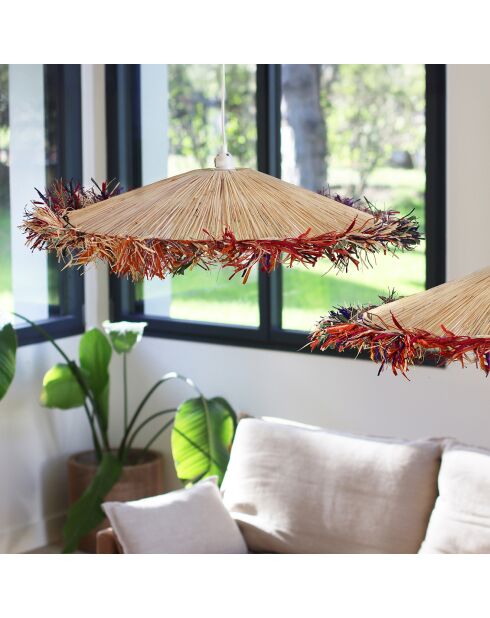 Suspension en Raphia avec franges Belaga naturelle - D.70x12 cm