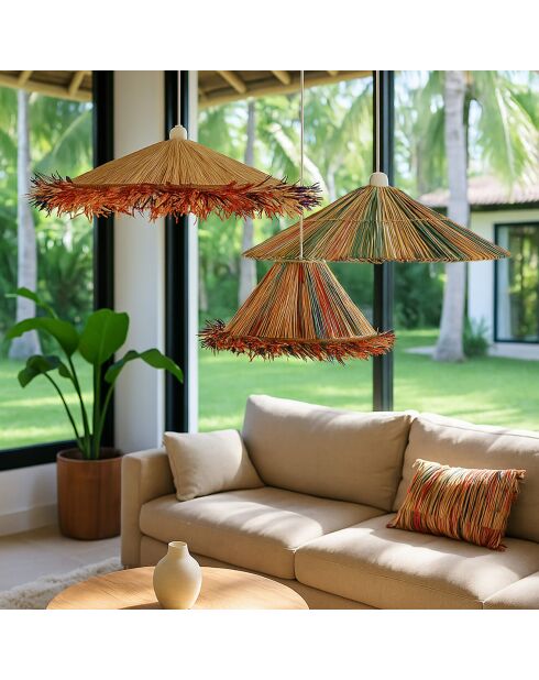 Suspension en Raphia avec franges Belaga naturelle - D.70x12 cm