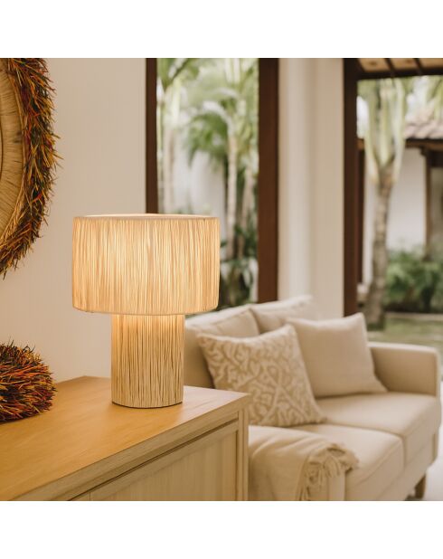 Lampe à poser en Raphia fait main El Nido naturelle - D.30xH.35 cm