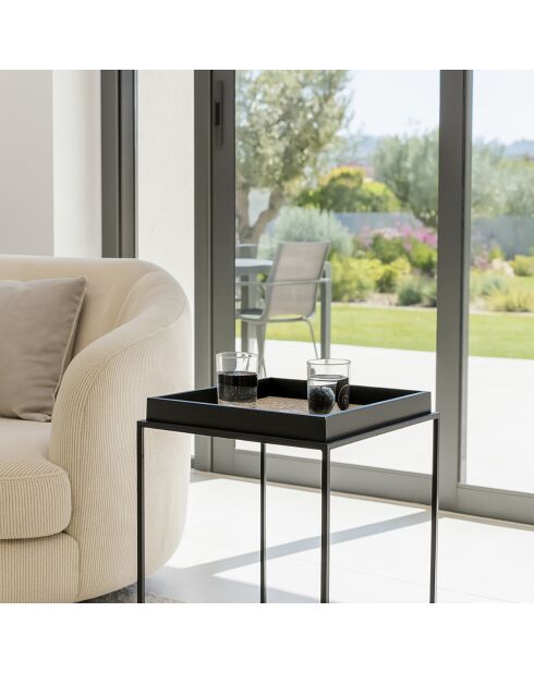 Table d'appoint en noix de coco lamai noir/brique - 40x40x45 cm
