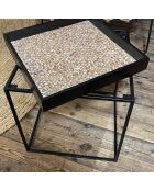 Table d'appoint en noix de coco lamai noir/brique - 40x40x45 cm