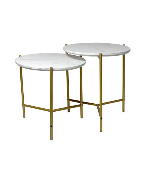 2 Tables basses effet marbre shiap blanches - 40x40 cm