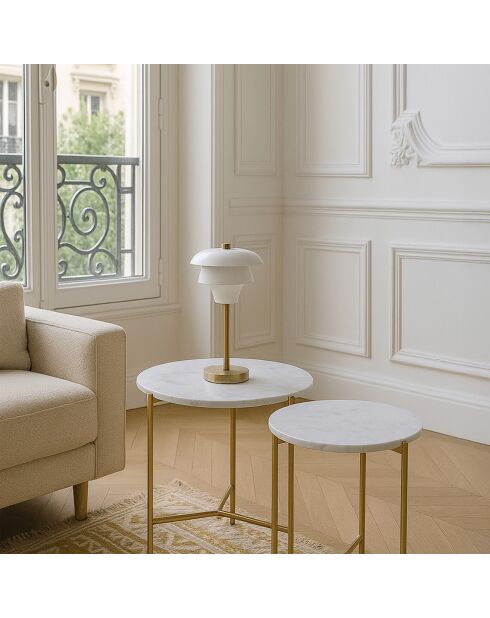 2 Tables basses effet marbre shiap blanches - 40x40 cm