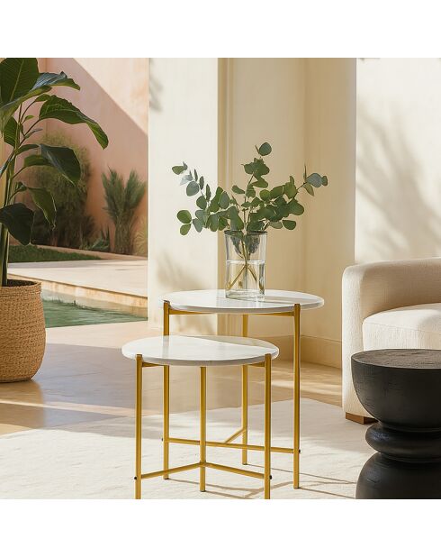2 Tables basses effet marbre shiap blanches - 40x40 cm