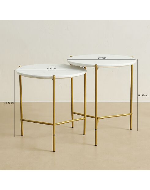 2 Tables basses effet marbre shiap blanches - 40x40 cm