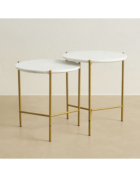 2 Tables basses effet marbre shiap blanches - 40x40 cm