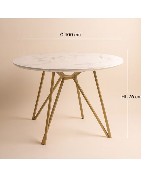 Table effet marbre hoxton blanche - D.100xH.76 cm