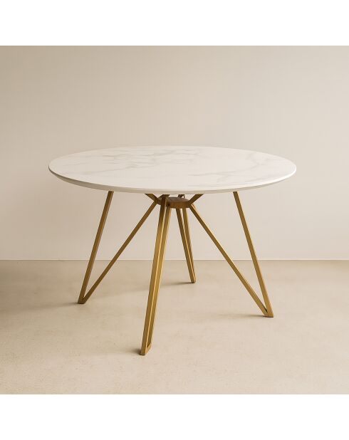 Table effet marbre hoxton blanche - D.100xH.76 cm
