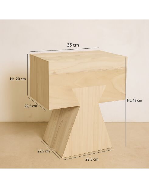 Meuble D'Appoint en Bois de Paulownia Naturel Line naturel - 35x22.5x42 cm