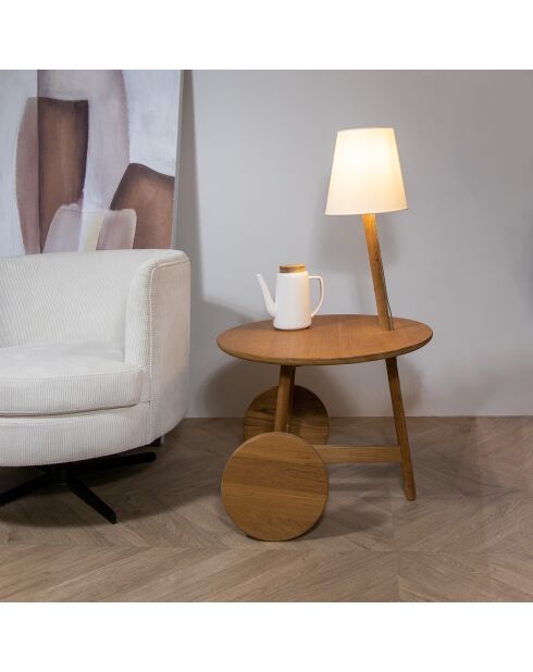 Table d'appoint en teck avec lampe abat-jour triss naturel - 51x47x88 cm