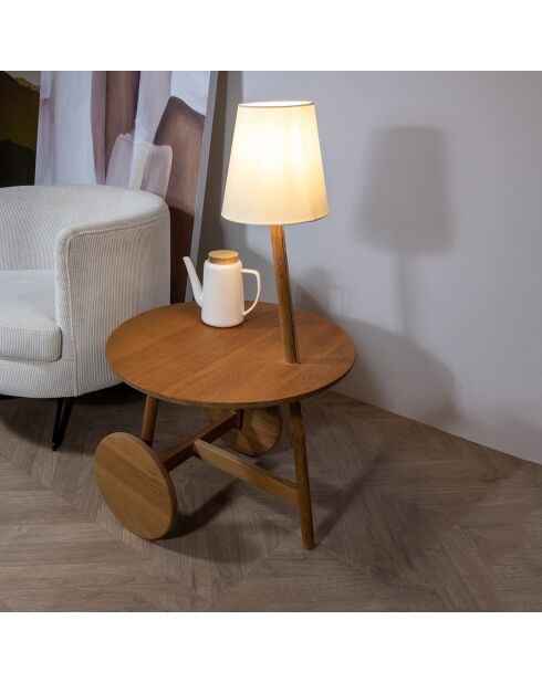 Table d'appoint en teck avec lampe abat-jour triss naturel - 51x47x88 cm