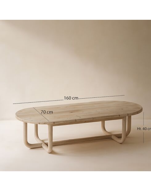 Table basse en pin recyclé kristen beige - 160x70x40 cm