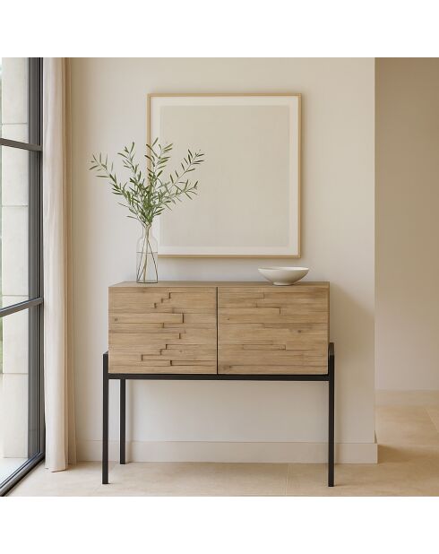 Buffet 2 portes en pin recyclé Kristen beige - 95x40x85 cm