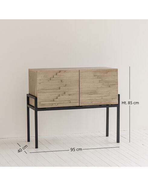 Buffet 2 portes en pin recyclé Kristen beige - 95x40x85 cm