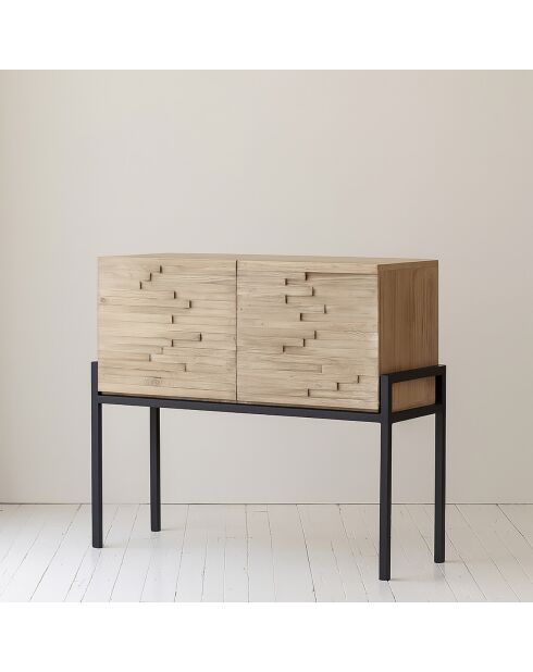 Buffet 2 portes en pin recyclé Kristen beige - 95x40x85 cm