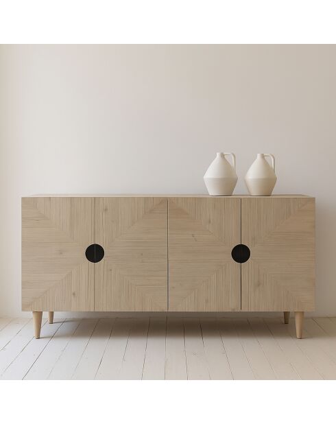 Buffet 4 portes en pin recyclé Kristen beige - 160x49x80 cm