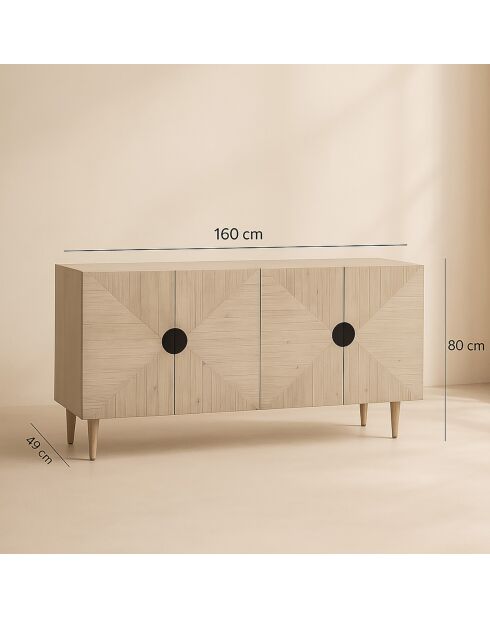 Buffet 4 portes en pin recyclé Kristen beige - 160x49x80 cm