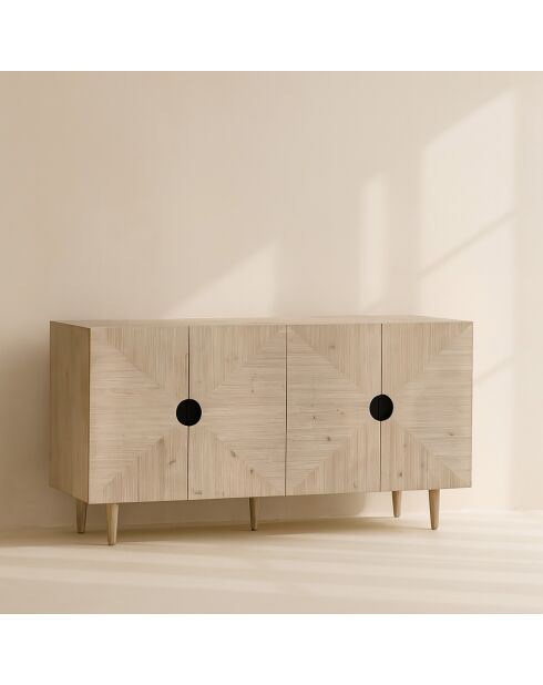Buffet 4 portes en pin recyclé Kristen beige - 160x49x80 cm